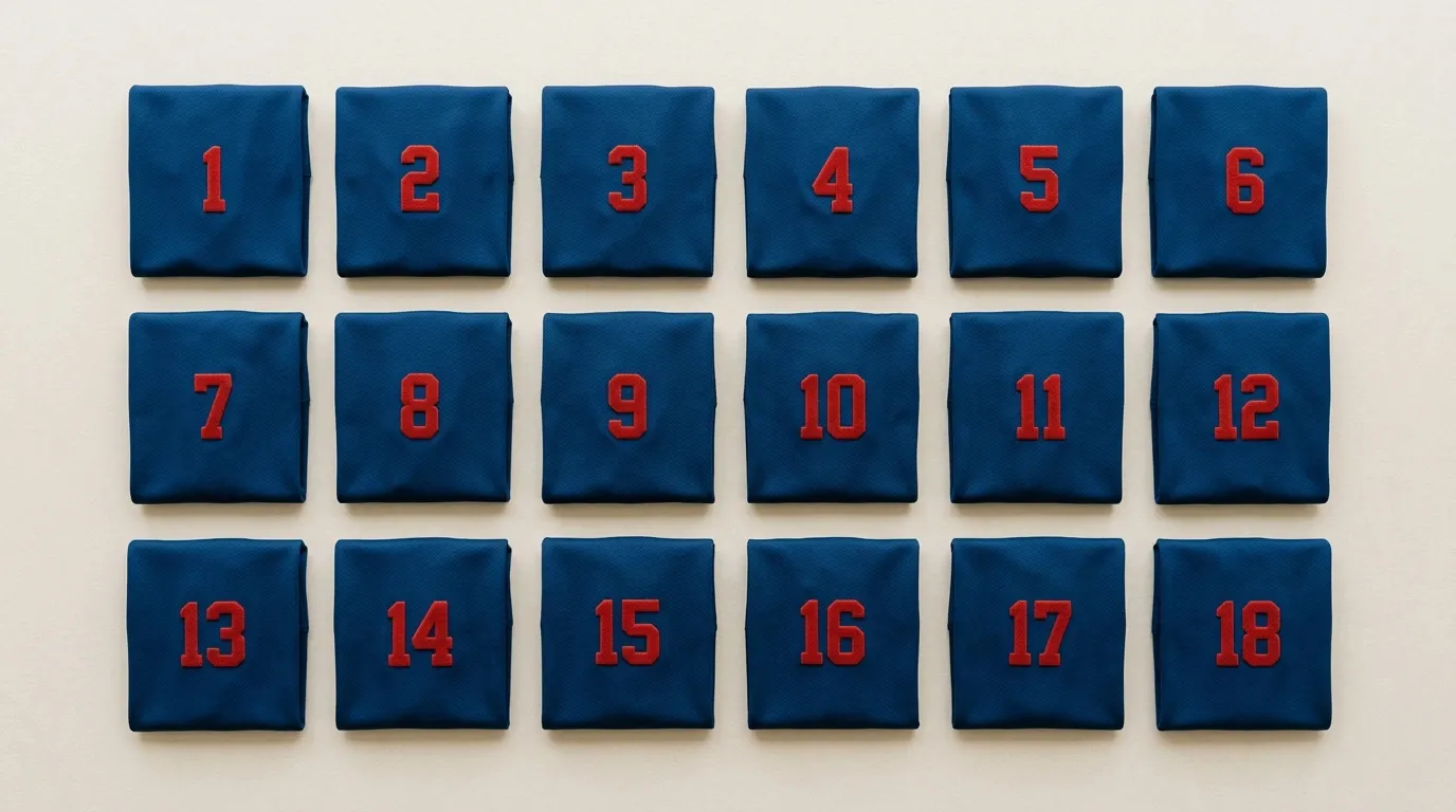 Jeu de maillots numérotés étalé pour comptage