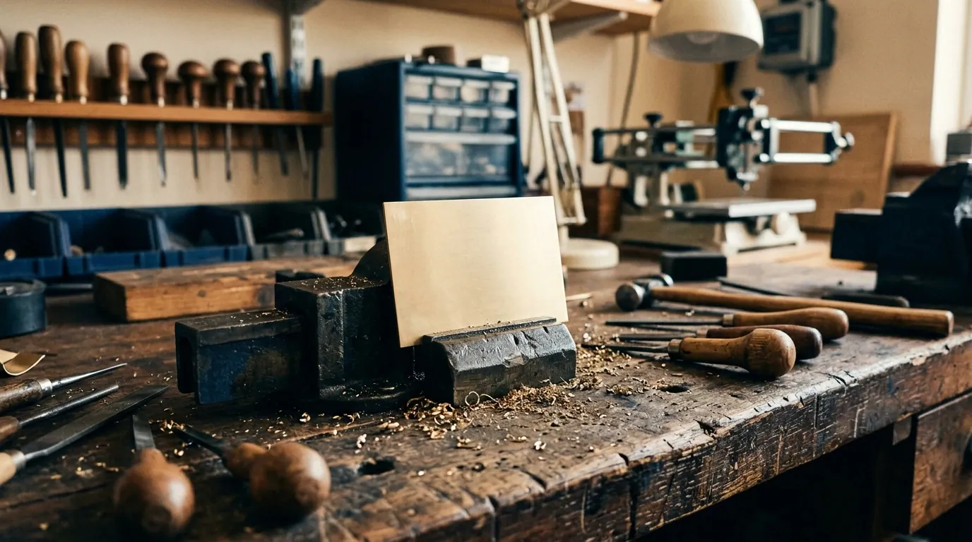 Plaque de coupe en cours de gravure sur l'établi
