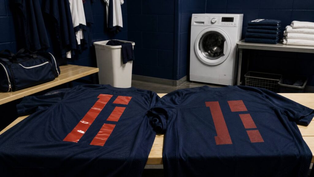 Deux maillots comparant les marquages flocage et sérigraphie
