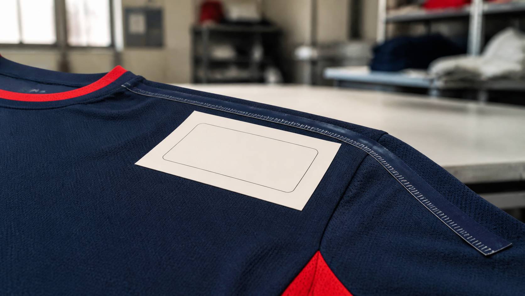 Gabarit de placement sur l'épaule d'un maillot avec mètre ruban