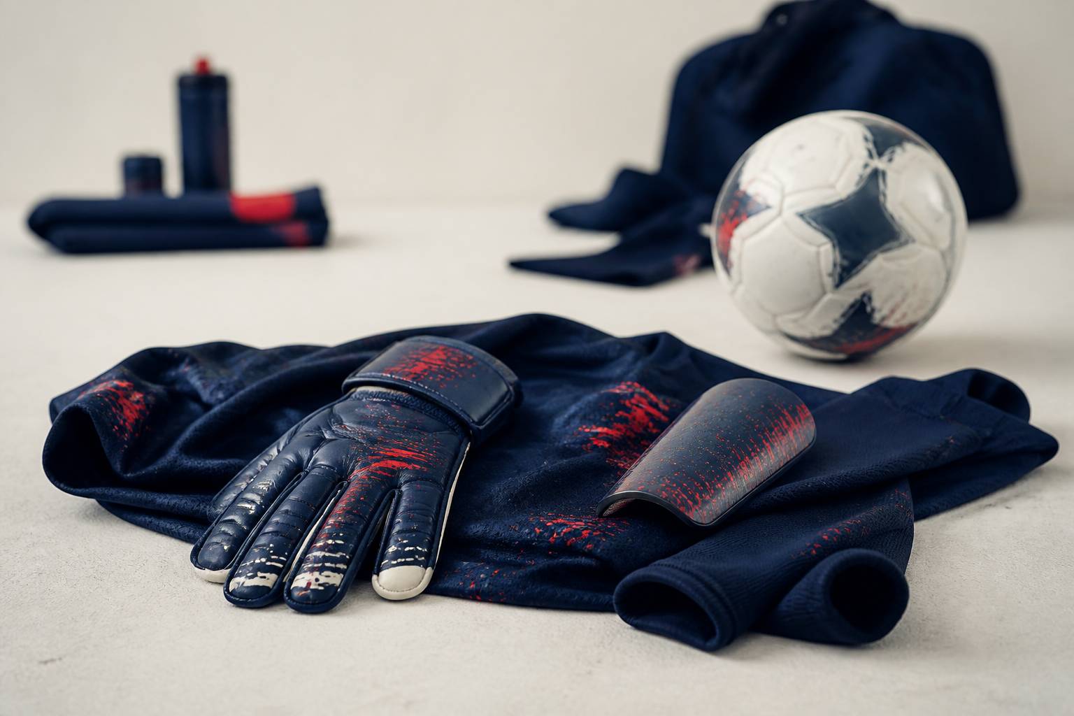 Gants de gardien de but posés sur un maillot avec protections