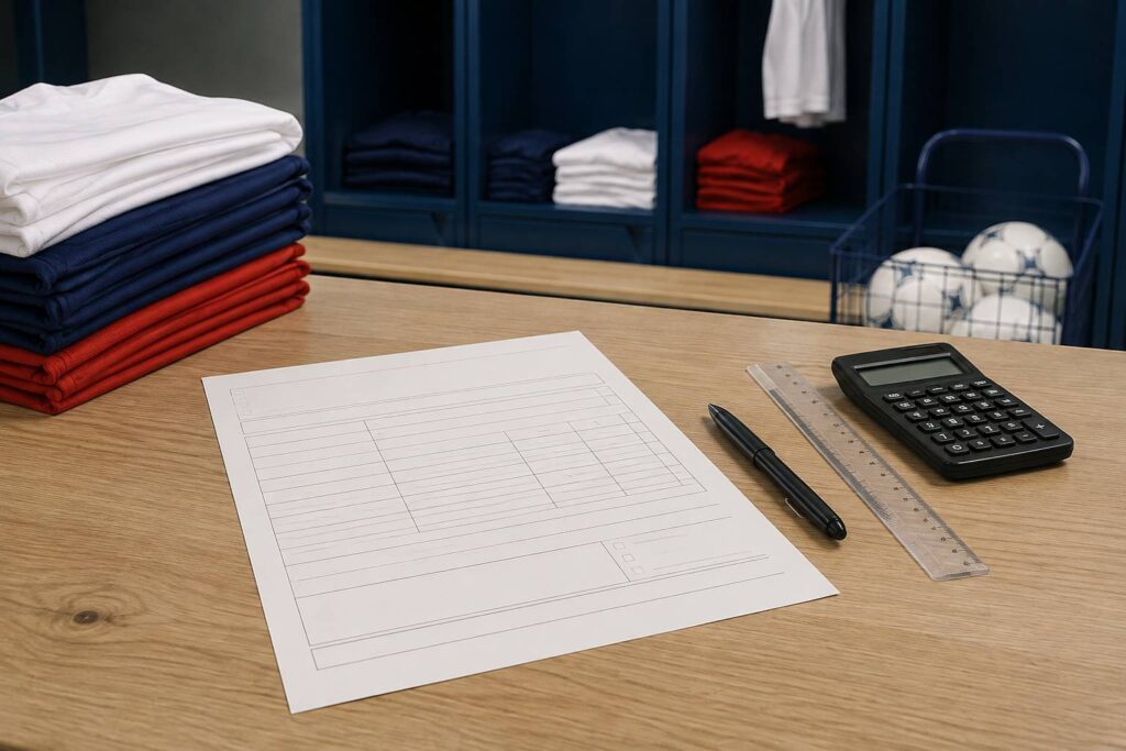 Formulaire de commande générique et maillots pliés sur un bureau