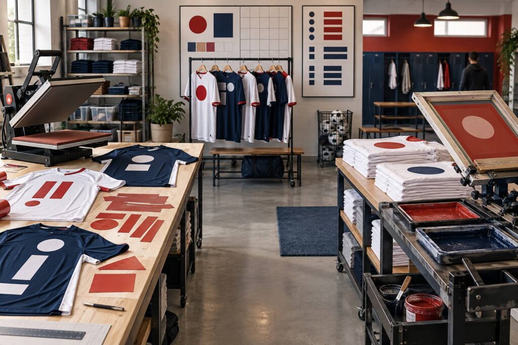 Illustration éditoriale du sujet : Transfert sérigraphique ou flex : lequel pour un maillot polyester
